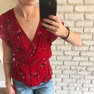 Short sleeve wrap tie blouse